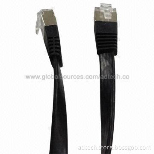 Molded Cat6A FTP Flat Patch Cable, Black, 4-pair 32AWG, 0.24 Inch Cable Width, UL-certified